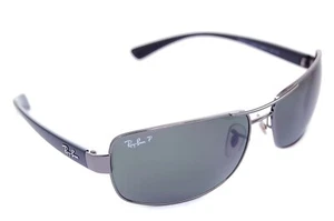 Ray-Ban POLARIZED RB3379 004/58 Men LARGE Square Sunglasses GUNMETAL BLACK GREEN - Picture 1 of 12