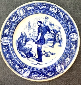 Antique Wedgwood Ivanhoe Flow Blue Transfer 10" Extorting Silver Isaac Jew Plate - Picture 1 of 8