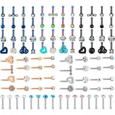 16PCS CZ Bone Studs Set 316L Surgical Steel Straight Pin Piercing Jewelry 20G - Image 1 of 4