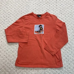Abe Jones Cotton Shirt Youth 6 Crew Neck Long Sleeve Orange 70's Records Graphic - Picture 1 of 7