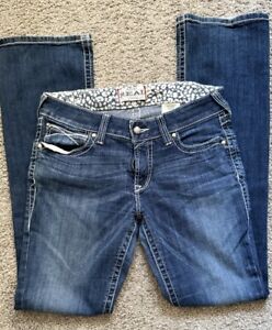 Ariat Womens Boot Cut Jeans Blue Stretch Stone Wash Thick Stitch Real Denim 31L