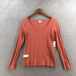 Ana Ribbed Knit Tee Tshirt Womens Small Redwood Orange Long Sleeve Casual NEW - Picture 1 of 15