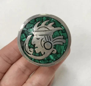 Vintage Malachit Pillendose Indianer Häuptling Schnupftabak Schmuck 925 Sterlingsilber 1,2 Oz - Bild 1 von 9