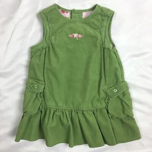 The Children’s Place 3-6m Green Jumper Dress Corduroy Sleeveless Flower - Picture 1 of 5