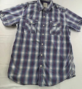 Fossil Mens Plaid Short sleeve Button Up Cuffed Sleeves Flap Pockets Sz L - Picture 1 of 9