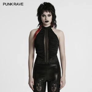 Punk Rave Women Black Goth Punk Decadent Punk Studded Denim Vest Sleeveless Tops - Picture 1 of 20