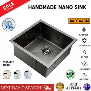 440 x 440mm Single Bowl Stainless Steel Sink Kitchen Laundry Basin Square Black - Picture 1 of 12