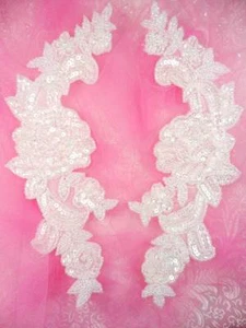 0280 Apliques de Lentejuelas Cristal Cuentas Rosa Floral Espejo Par Parche Nupcial 9.5" - Imagen 1 de 1