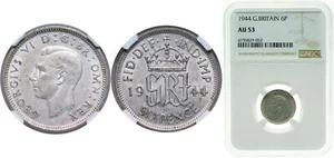 Great Britain 1944 6 Pence Silver 500 NGC AU 53 - Picture 1 of 1