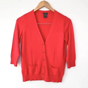 Ann Taylor Womens Button Front V-Neck Red Orange Cardigan Sweater Stretch Sz S - Picture 1 of 9