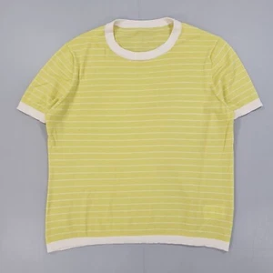 Rumere Womens T Shirt Yellow 40 Medium Ringer 100% Wool Stripped Tee - Picture 1 of 5