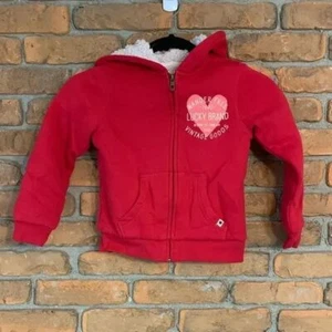 Lucky Brand Hoodie Girls XS 5/6 Pink Sherpa Lined Zip Up Sweatshirt Warm Winter - Picture 1 of 3