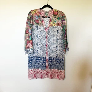 Johnny Was multi patterned floral tunic top front button women’s small - Picture 1 of 8