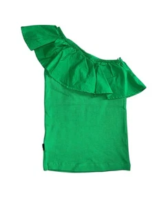 Molo Girls Green One Shoulder Ribbed Ruffle Tank Top Size 9-10(134/140) - Picture 1 of 4