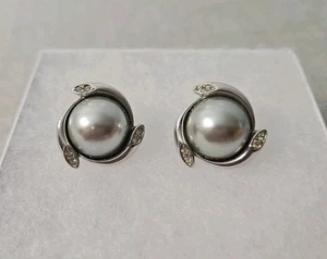 Pendientes vintage Estate gris perla sintética tono plata - Imagen 1 de 6