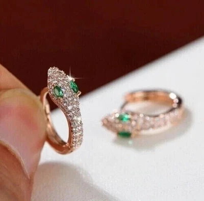 Pendiente aro serpiente esmeralda verde simulado marquesa de 2 quilates enchapado en oro amarillo de 14 quilates Foto 1 de 3