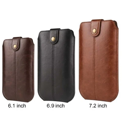 Universal Mobile Phone Pouch Holster Belt Bag Men Leather Phone Bag Covers Case - Image 1 of 4