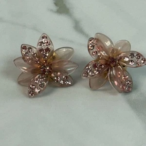 J Crew Floral Pink Acrylic Pave Rhinestone Stud Earrings - Picture 1 of 5