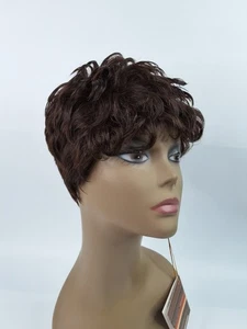 Anny #2 Darkest Brown Tapered Pixie Wig 100% Human Hair Adjustable Classic Cap - Picture 1 of 9