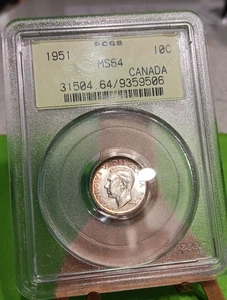 Canada 1951 Dime Certified PCGS MS64 - Picture 1 of 13