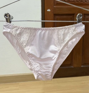 Vintage Pale Polyester Hi Leg Panty Sheer Nylon Floral Lace Sissy Bikini Sz.7/L - Picture 1 of 21