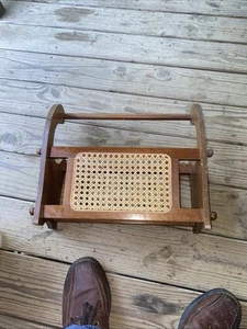 Vintage Oak Wood Wooden Rattan Cane Woven Magazine Book Rack Holder 17x13x7 - Picture 1 of 5