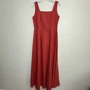 Laura Ashley Größe 8 Maxikleid korallenrot 100 % Leinen eckiger Ausschnitt ärmellos Vintage - Bild 1 von 6