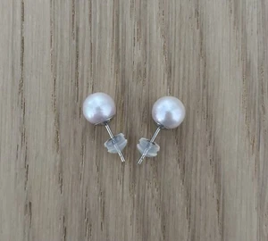 Damen Ohrringe 925 Echt Silber Perlenohrstecker echte Sterling 7.5mm Perlen - Bild 1 von 2