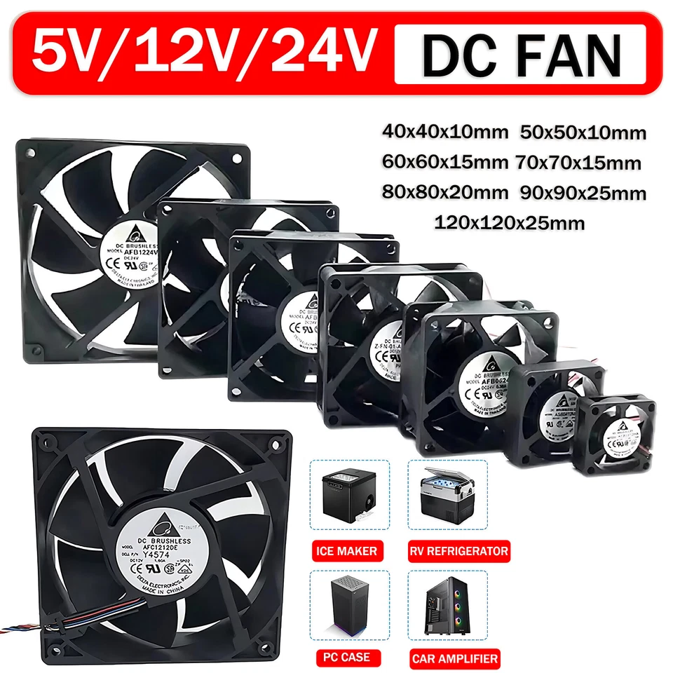 DC5V/12V/24V Silent Mini Cooler Cooling Fan for PC Computer 40 50 60 80 90 120mm - Image 1 of 4