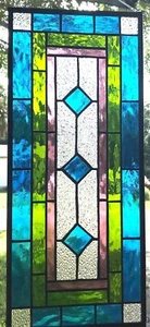 CLASSIC STYLE 23" x 10" real stained glass window panel hangs two ways - Picture 1 of 4