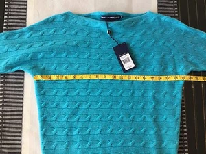 RALPH LAUREN LADIES Sweater 100% CASHMERE Cable Size Small Turquoise Blue $425 - Picture 1 of 11