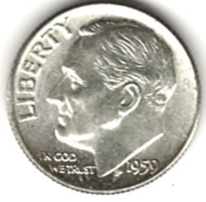 1959 ROOSEVELT DIME in BRILLANTI CONDIZIONI NON CIRCOLATE pz R-102 - Foto 1 di 4