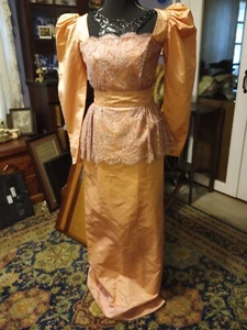 Vtg Rose Taft For Couture Fashions Rayon/Lace/Rhinestones Long Dress Sz M  - Picture 1 of 8