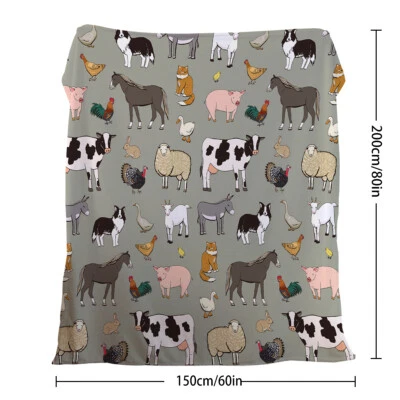 3 Sizes Soft Various Animals Blanket Pig Horse Durable Gift Couch Camping Travel - Image 1 of 4