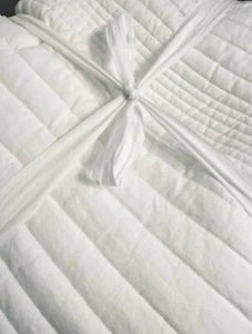 NWOT West Elm White European Flax Linen Linework Full/Queen Quilt WHITE - Picture 1 of 5