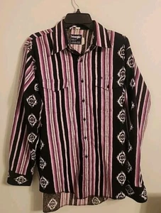 VTG Wrangler Western Shirt Mens 16.5 Purple Black Pink Aztec AOP Cowboy Cut 90s - Picture 1 of 4