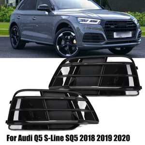 Gloss Black Front Bumper Fog Light Grille Cover For 2018-2020 Audi Q5 S-Line SQ5 - Imagen 1 de 18