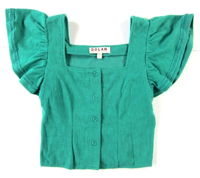 Blusa campesina corta manga corta con volantes cuello cuadrado verde Dolan Anthropologie XS Foto 1 de 4