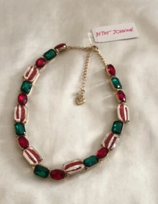 Betsey Johnson Gold Tone Peppermint Gems Collar Necklace Crystal Accents NWT - Image 1 of 4