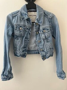 Abercrombie Kids Medium Blue Denim Jacket W/ Floral Lining 100% Cotton Girls But - Picture 1 of 4