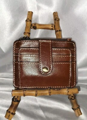 Patricia Nash Cassis Brown Leather CC Id RFID Embossed Logo NWOT Snap And Zip - Image 1 of 4