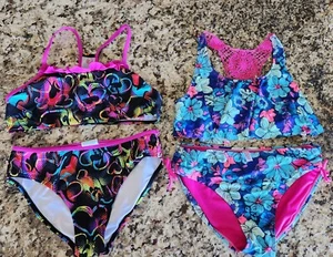 SPEEDO & SO Bikini Lot of 2 Black with hearts & Blue & Pink Hawaiian Size 16 - Picture 1 of 8