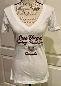 Camiseta Harley Davidson Mujer Blanca Nueva con Etiquetas Lámina Roja Las Vegas NV Motocicletas Talla L - Imagen 1 de 12