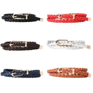 Cintura donna intrecciata skinny ecopelle oro fibbia metallo senza fori cintura web - Foto 1 di 18