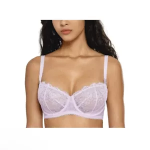 New DOBREVA 32DD Women's Sexy Lace Push Up Sheer Balconette Underwire Lavender - Picture 1 of 13