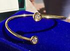 1.00 Ct Natural Moissanite Cuff Bangle Bracelet 8" In Yellow Gold Plated Silver