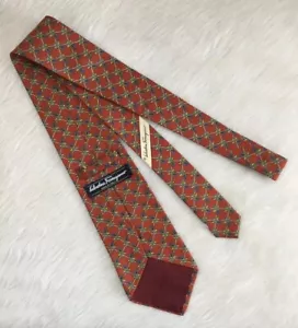 SALVATORE FERRAGAMO Corbata de Seda Hombre Clásica Naranja Geo Plantas en Maceta ITALIA - Imagen 1 de 5