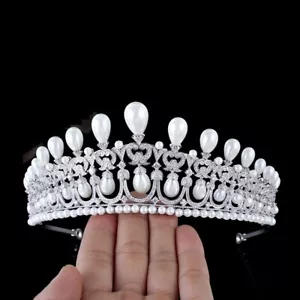 Lussuoso concorso tutta la Zirconi cubici zirconi perla matrimonio regina ballo tiara corona adulto - Foto 1 di 5