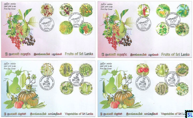 Selos do Sri Lanka 2023, frutas, legumes, redondos, formato ímpar, FDC - Imagem 1 de 1