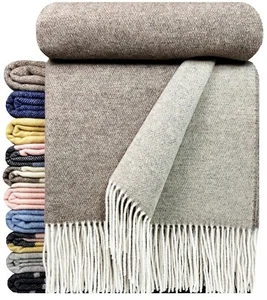 Merinowolldecke Wolldecke Merinowolle-Kaschmir Mix 140x200cm Beige-Braun - Bild 1 von 6